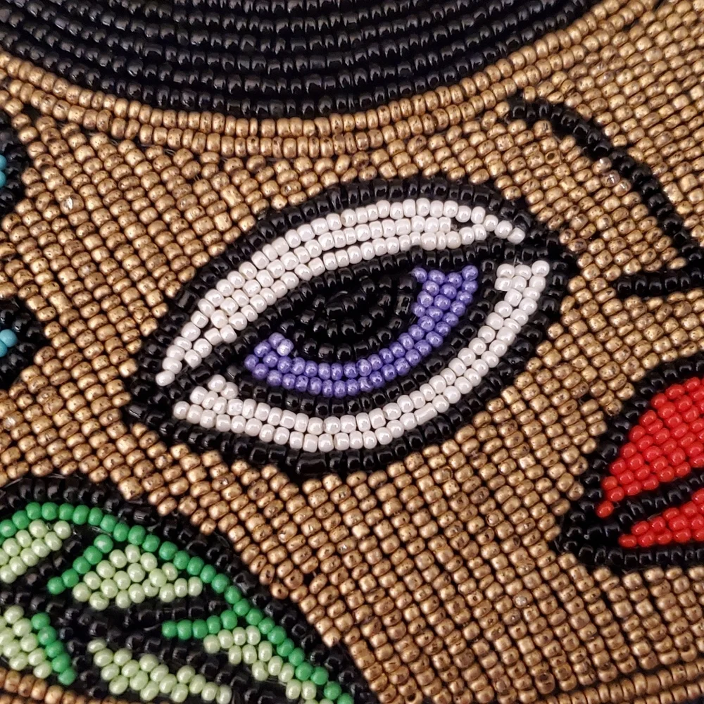 Beaded DAVID JEFFREY Multicolor Floral Face Evening Clutch, Gold Crossbody Chain - Picture 9 of 12